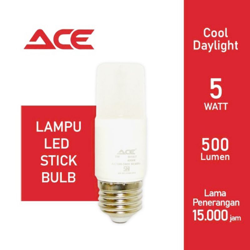 ACE LAMPU BOHLAM LED STICK BULB 5 WATT CAHAYA PUTIH / LAMPU ACE STICK BULB 5 WATT / LAMPU TERANG / L