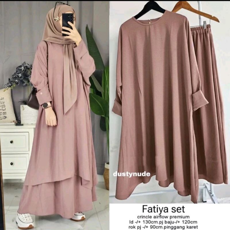 Tunik Fatya Set Rok//One Set Abaya Crinkle Airflow Premium Tunik+Rok Jumbo Tanpa Hijab