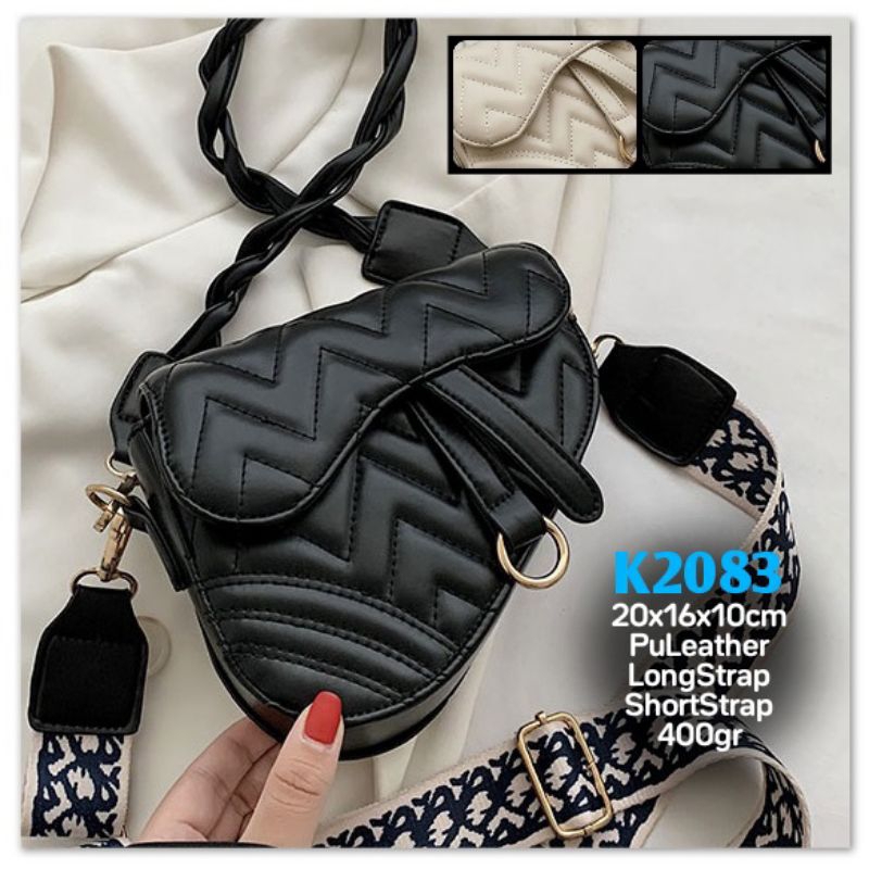 Tas Saddle Wanita Import Gij. K2083 1kg3 DD RR QUILTED SLING FLAP BAG  Saddle Bag Tas Selempang Wani