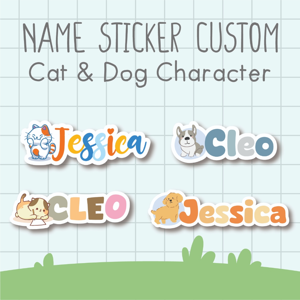 

Stiker Nama Custom Karakter Kucing dan Anjing Sticker Label Untuk Stationery Tumblr Buku Laptop