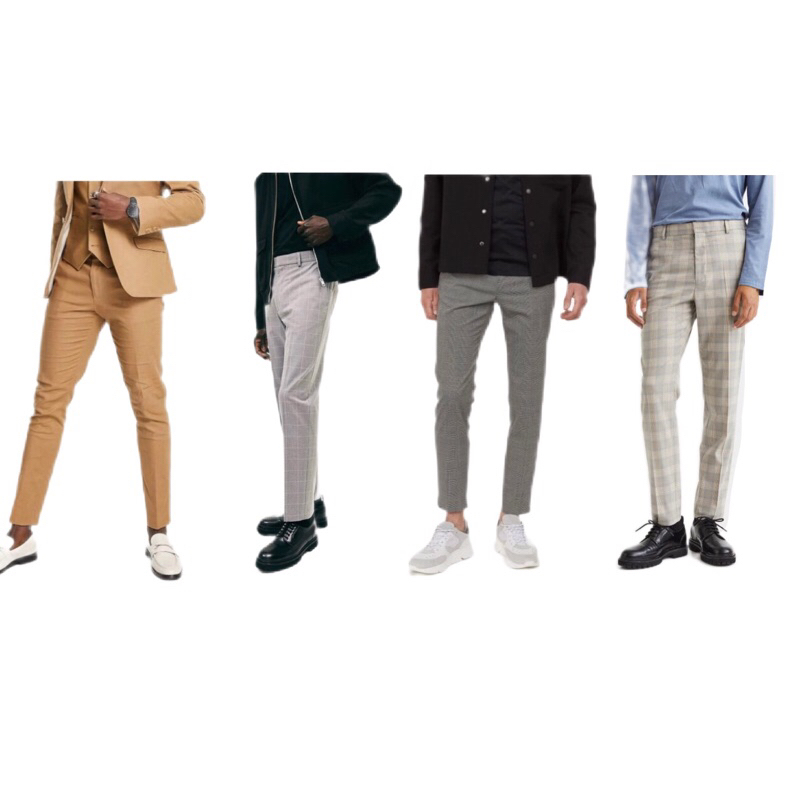 HM NEW MAN SLIM FIT TARTAN TROUSERS FORMAL PANTS CELANA PANJANG