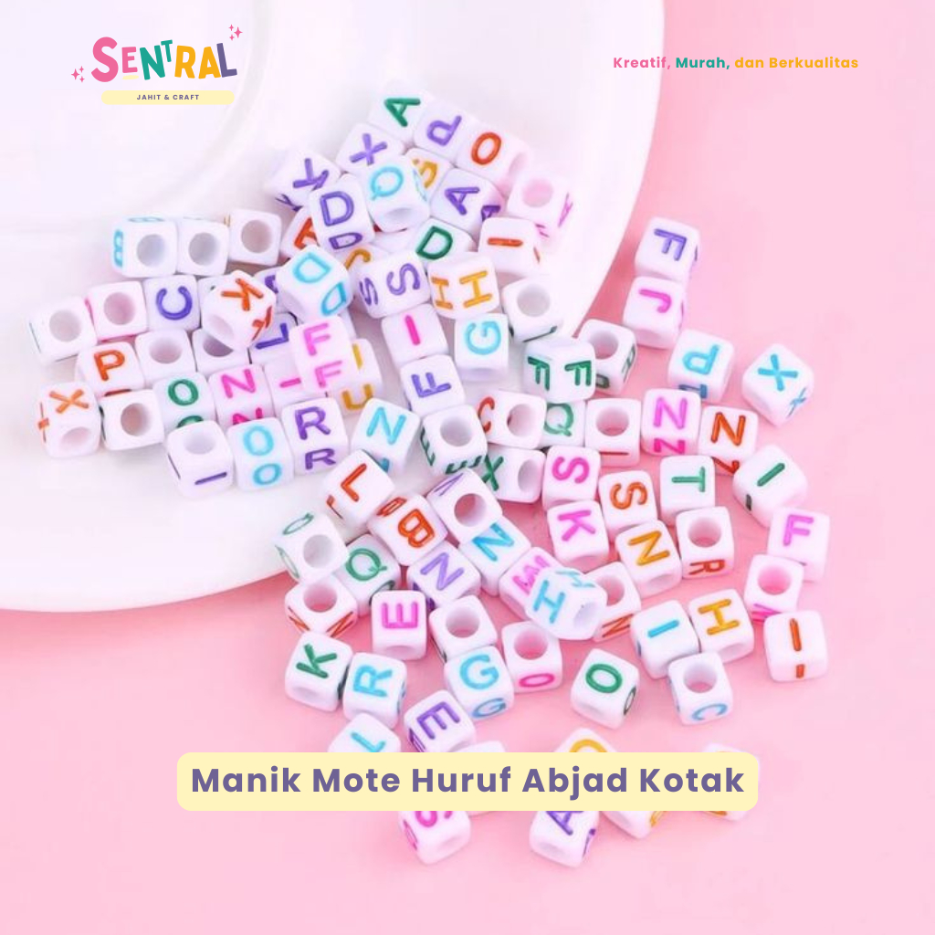 (15 gr) Manik Manik Huruf Kotak Mote Huruf Abjad Bahan Meronce Craft & DIY