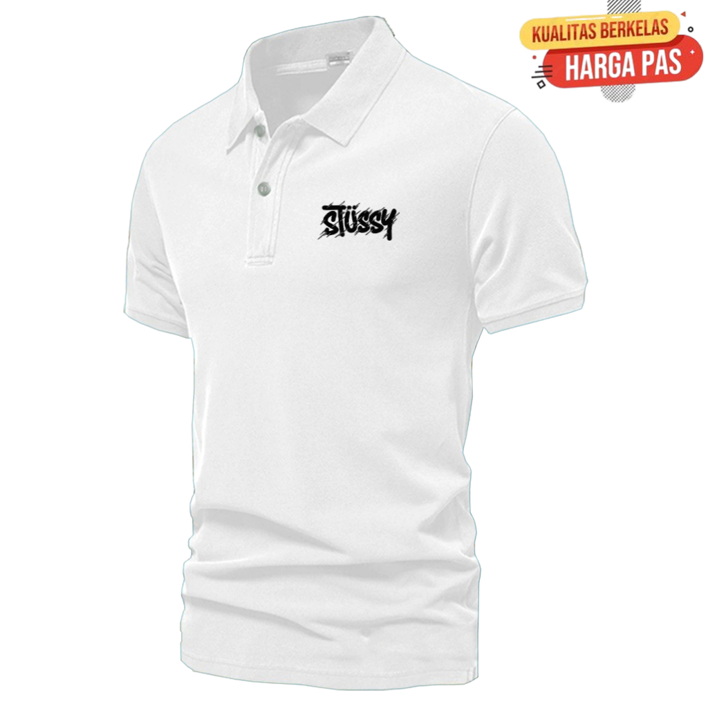 Kaos Polo Stussy Hitam Shirt Pria / Kaos Kerah Polo Premium / Kaos Pria Kerah Dewasa Hight Quality