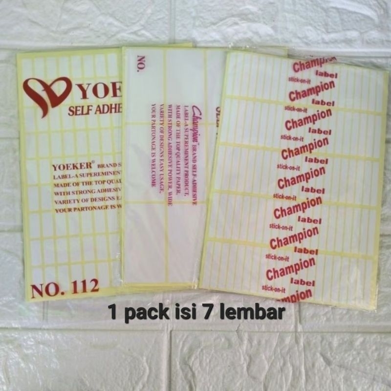 

label harga YOEKER Self Adhesive Label Champion 7 Lembar