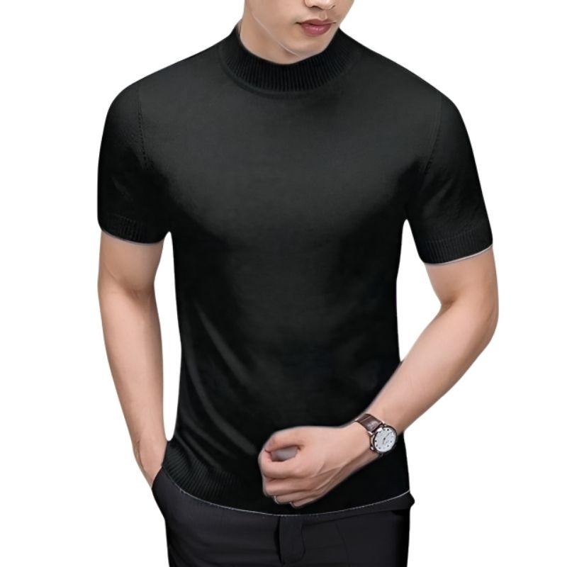 Kaos RIB premium turtleneck lengan pendek / baju kaos rib kerah tinggi pria keren