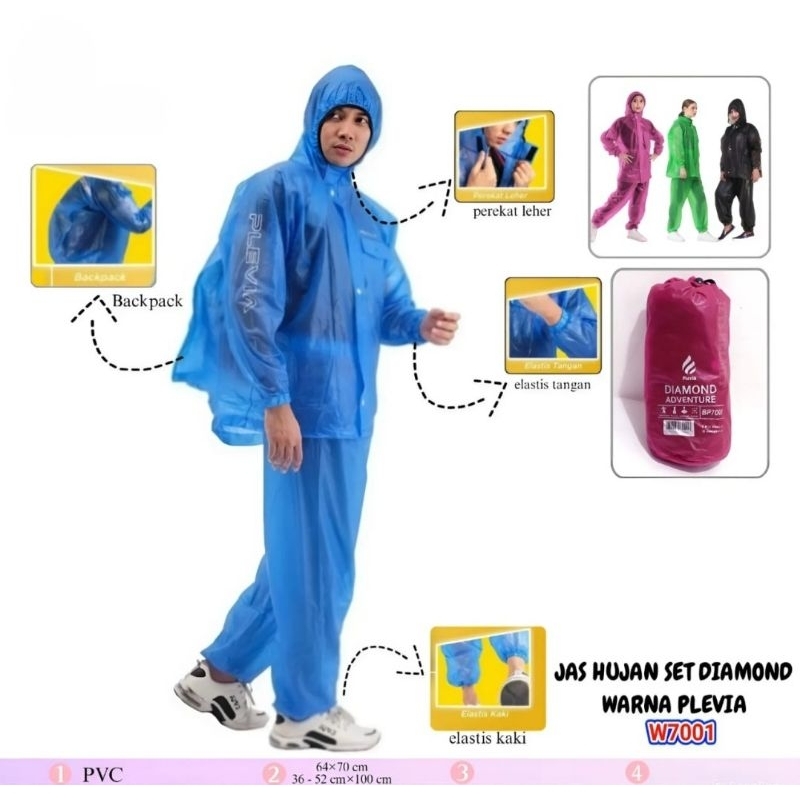 JAS HUJAN PLEVIA DIAMOND JAS HUJAN SET MANTEL JAS HUJAN PRIA WANITA BAJU CELANA