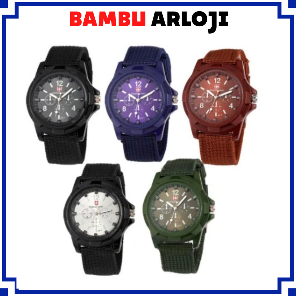 BAJ Jam Tangan Pria GEMIUS ARMY TALI BAHAN CANVAS Kanvas nato strap Militer Sport Rugged SWISS GA001