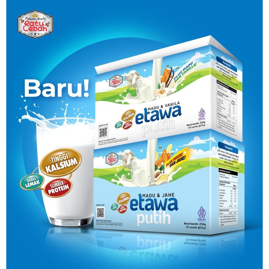 

Susu Kambing Etawa Bubuk Isi 10 Sachet Plus Madu & Vanilla Etawa Putih Ratu Lebah 200gr / Susu Ettawa Murah Full Cream Original Tinggi Kalsium Sumber Protein dan Bebas Lemak Etawa Putih Madu & Jahe