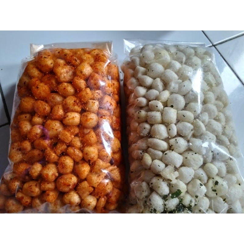 

(PAKET HEMAT) Cimol Kering Exstra Pedas Daun Jeruk 1kg (Pedas 500gram + Original 500gram)