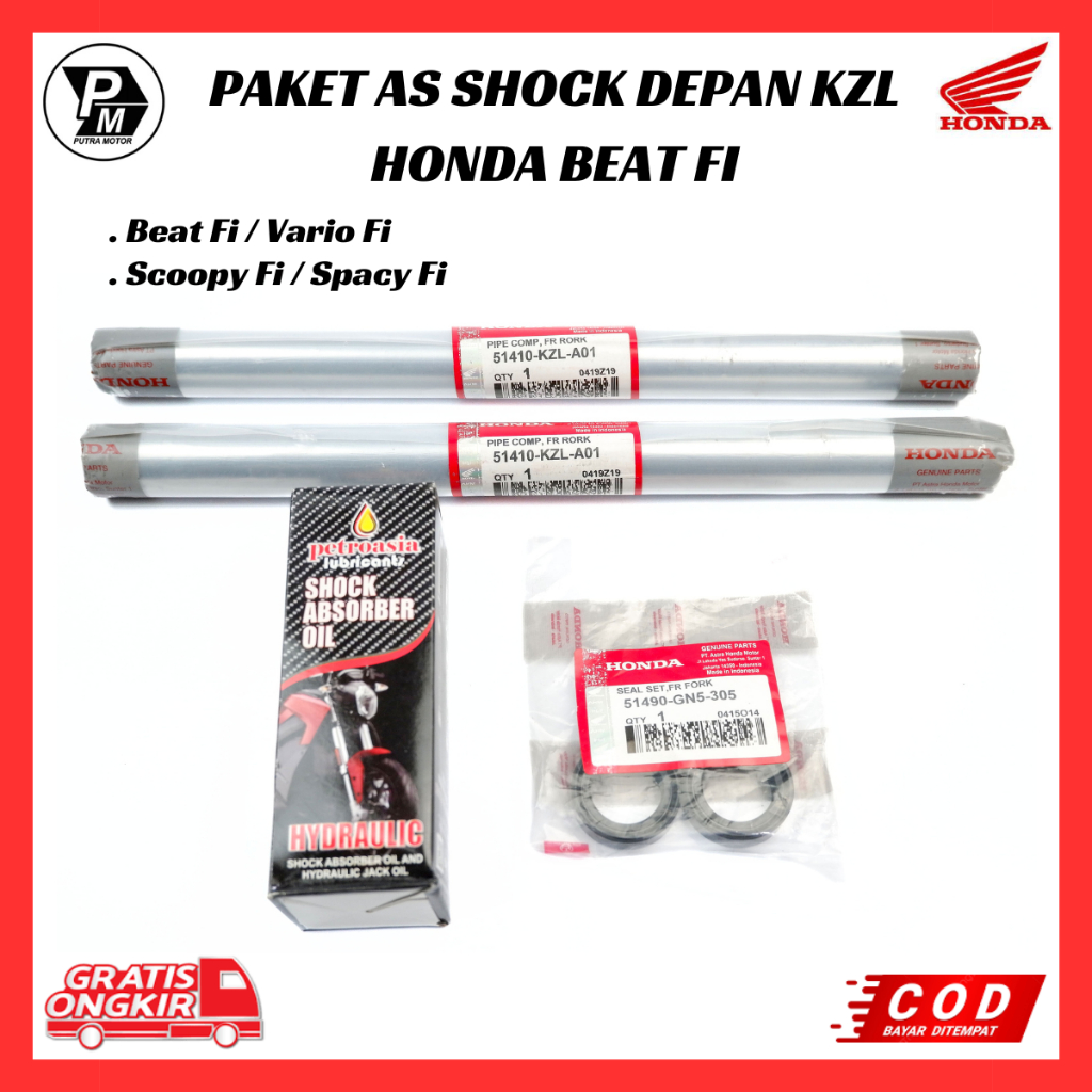 PAKET AS SHOCK SOK DEPAN BEAT Fi / Paket As Shock Depan Beat FI Vario 125 /  As Shock Sok KZL