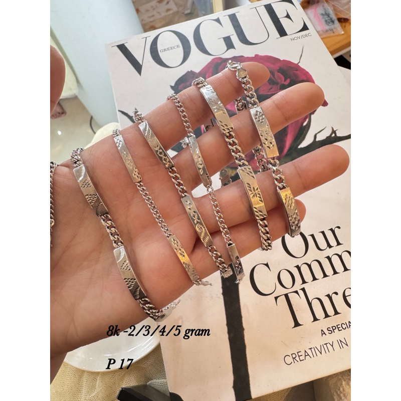 Gelang rantai plat ukir mas putih