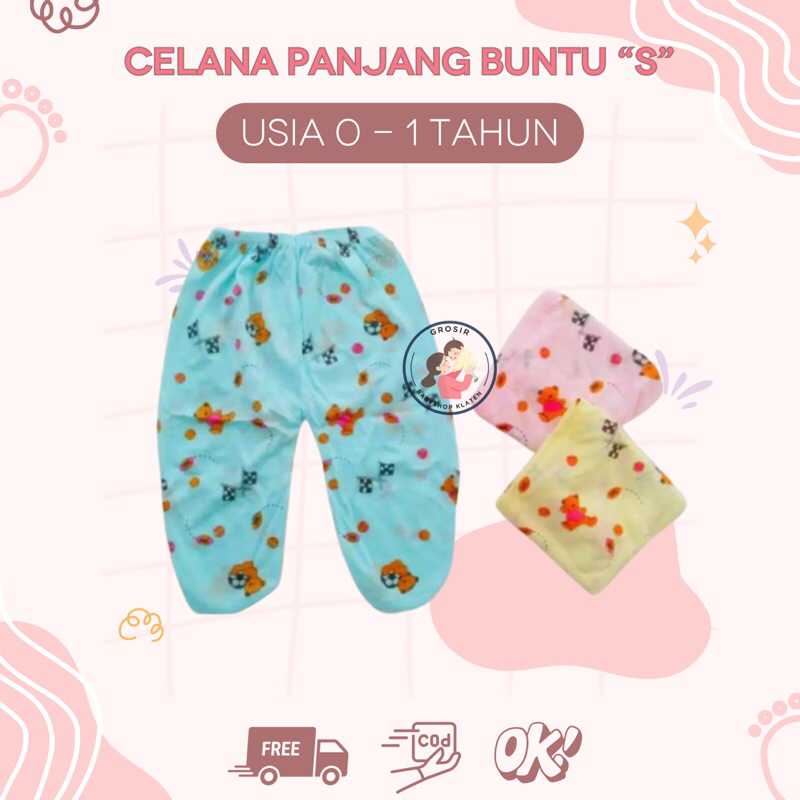 Celana Panjang Bayi Buntung Usia 0-1 Tahun Motif Unisex Perempuan Laki Laki - Celana Kuntung Kaos Ka