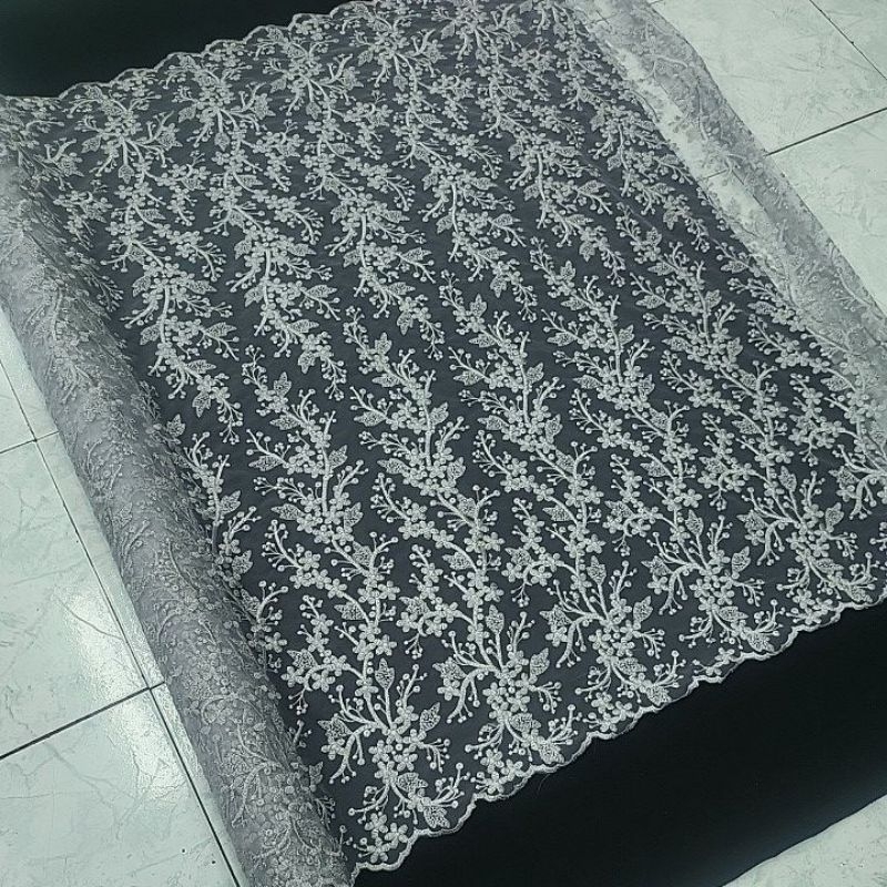 kain tile motif bordir, polos tanpa gliter mutiara payet