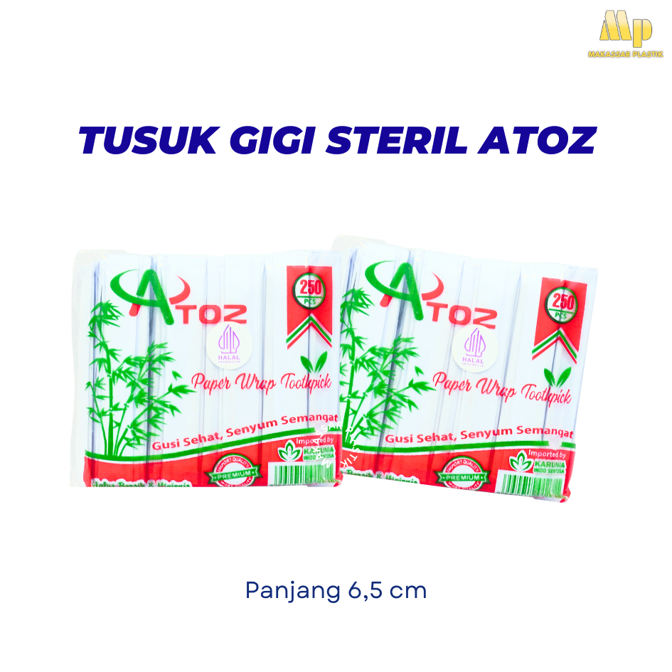 TUSUK GIGI STERIL ATOZ / TUSUK GIGI KAYU / TUSUK GIGI PEMBUNGKUS KERTAS @250 PCS