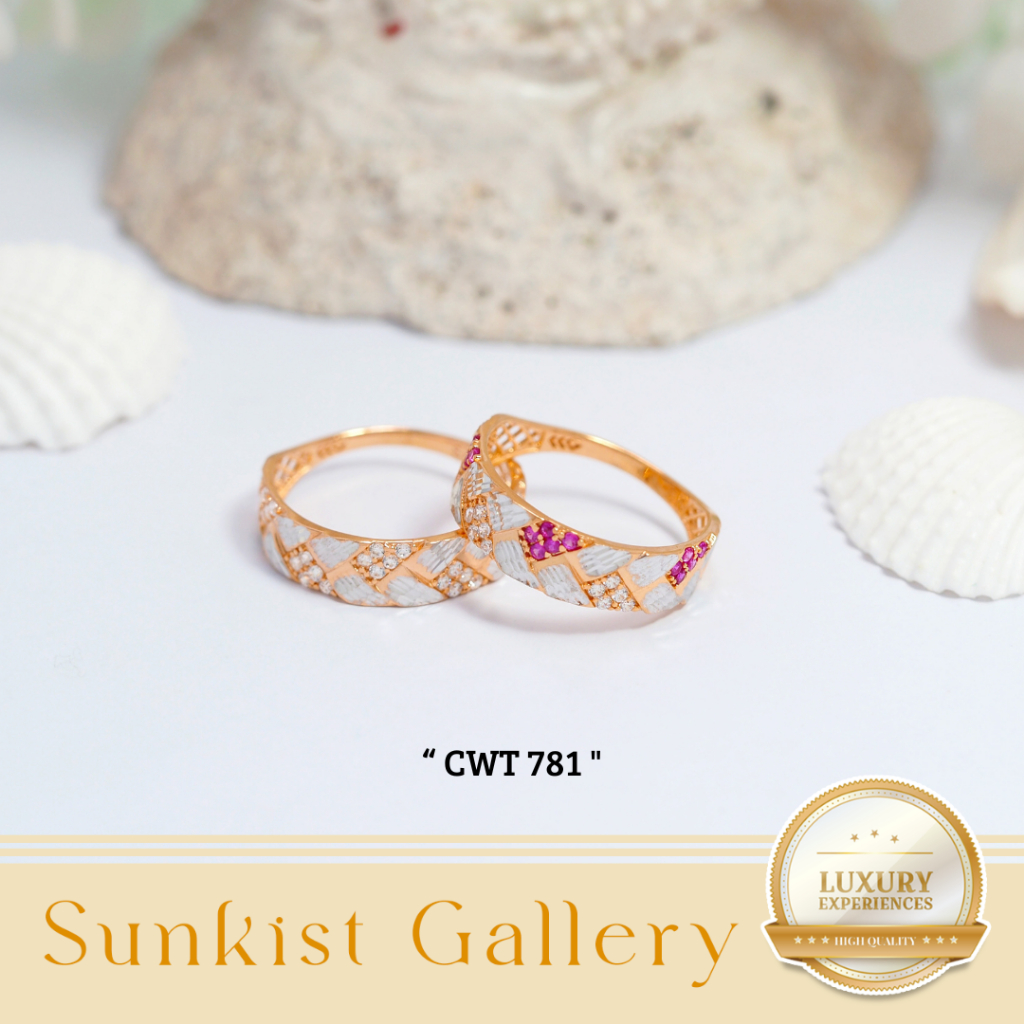 CINCIN WANITA EMAS ASLI MODEL CANTIK GLAMOUR PERMATA PINK & PUTIH EMAS KADAR 6K (300) 8K (375) & 16K