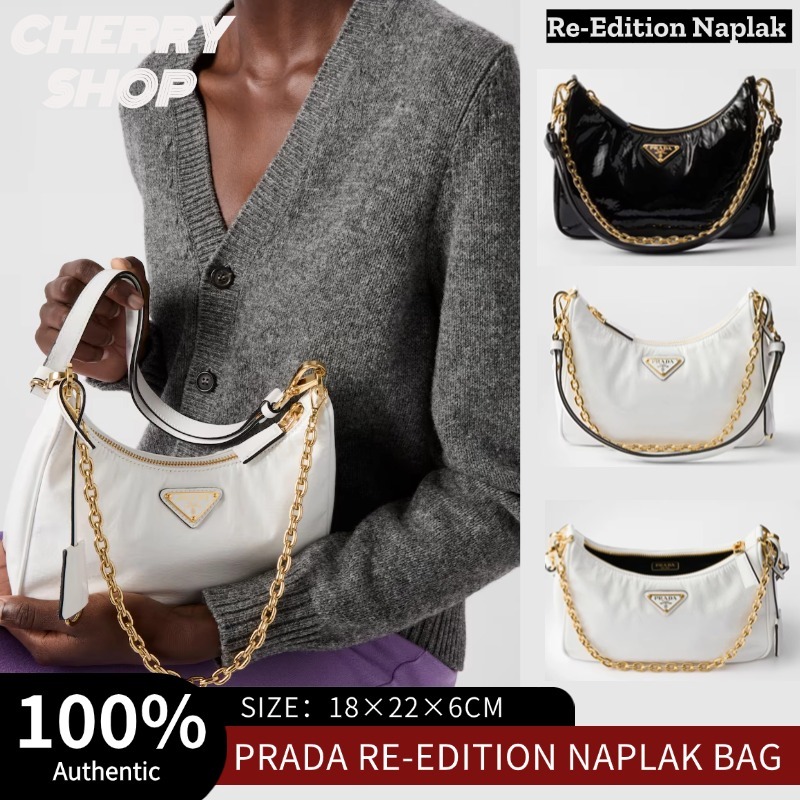 Prada Re-Edition Naplak Patent Leather Mini Bag ✨Tas Selempang Kulit Wanita