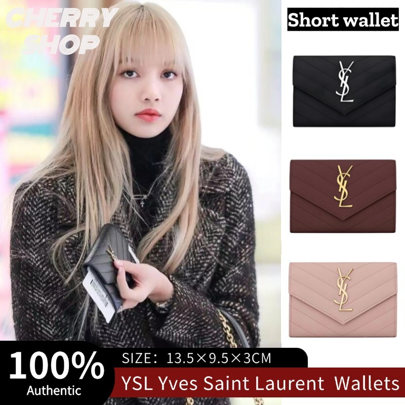 ✨100% authentic Saint Laurent Wanita Dompet YSL Amplop Dompet Koin Pemegang Kartu 414404