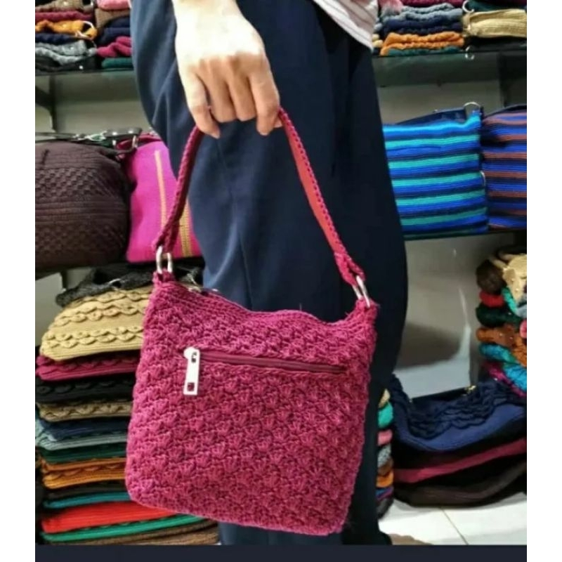 tas tenteng rajut kipas