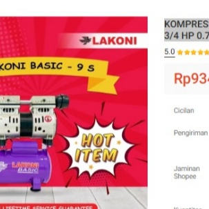 

KOMPRESSOR ANGIN LAKONI BASIC 9S 8L OILLESS AIR COMPRESSOR 3/4 HP 0.75