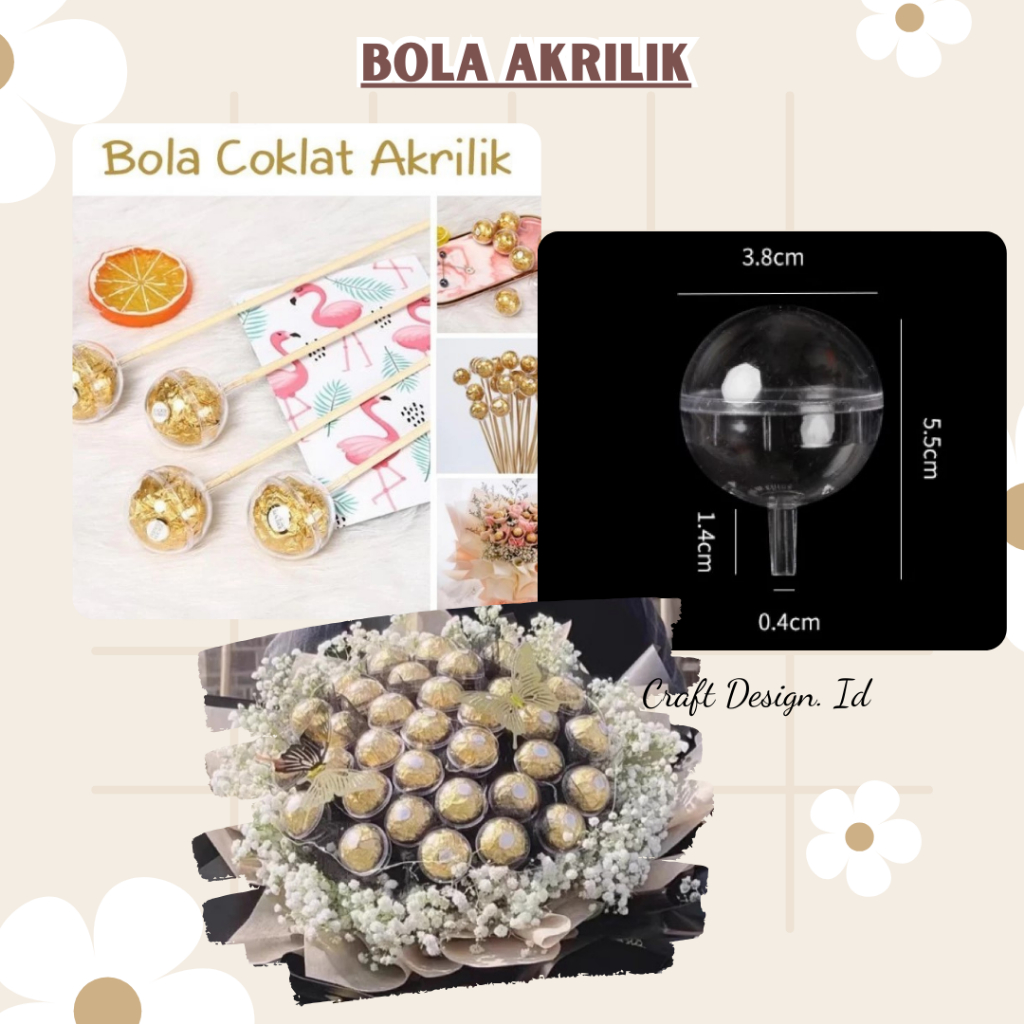 5 PCS Bola Coklat Akrilik / Bouquet Coklat / Boquet Ferrero RocherBox Coklat / Box Ferrero Rocher