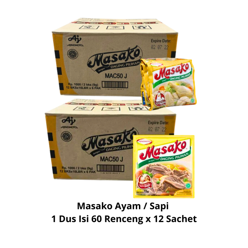 

Masako Ayam Dan Sapi 1 Dus Isi 60 Renceng