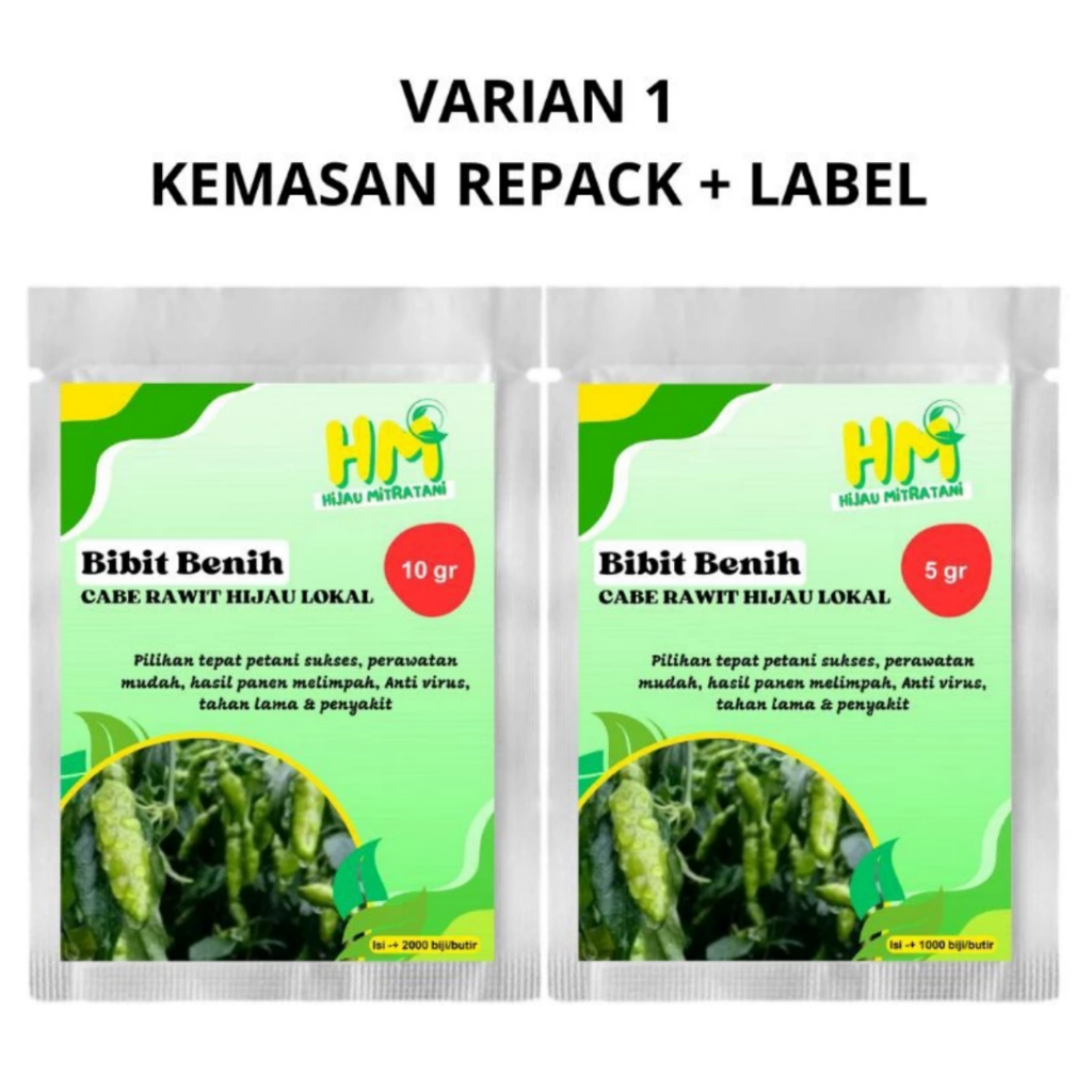 ID BENIH/BIBIT CABE RAWIT HIJAU LOKAL 5GR & 10GR ISI (-+1000 & -+2000) BIJI/BUTIR BENIH BERKUALITAS