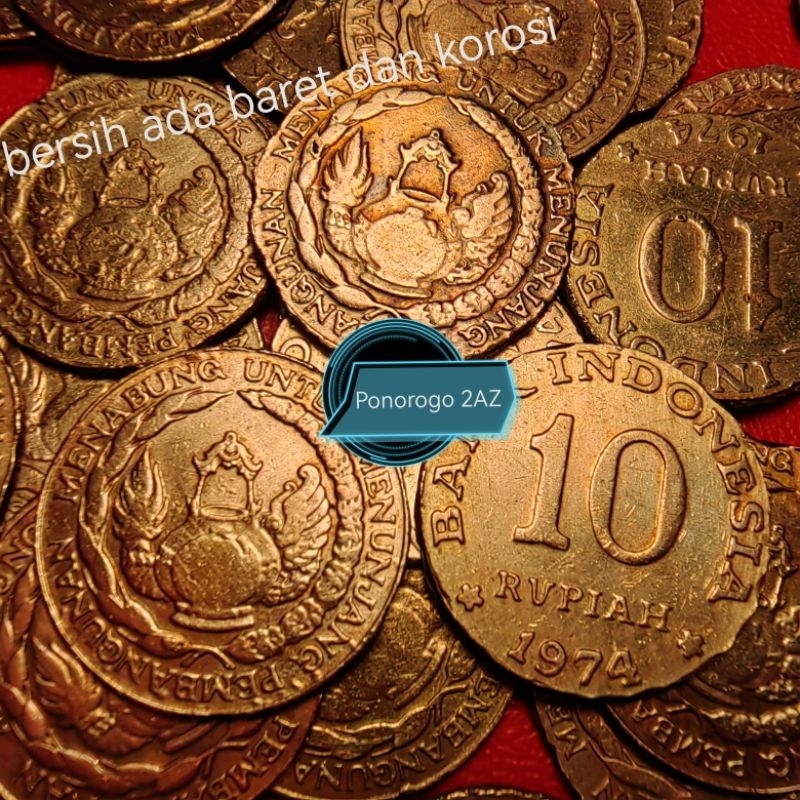 10 rupiah tabanas kuning 1974 bersih ada korosi sesuai foto
