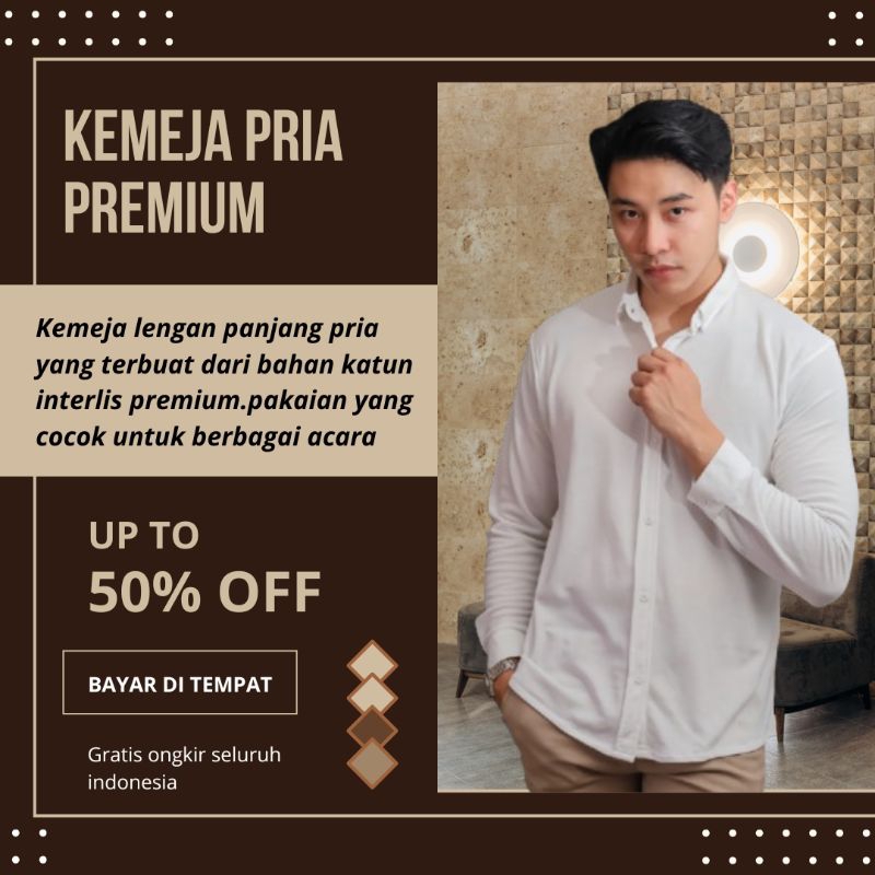 Baju Kemeja Pria Lengan Panjang Keren Polos Slimfit Original Warna Putih