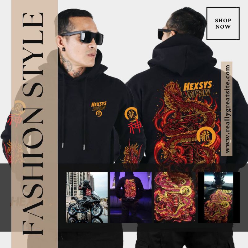Bossque X Hexsys - Bakuryu Hoodie Pria Original | M - XXL | Bordir