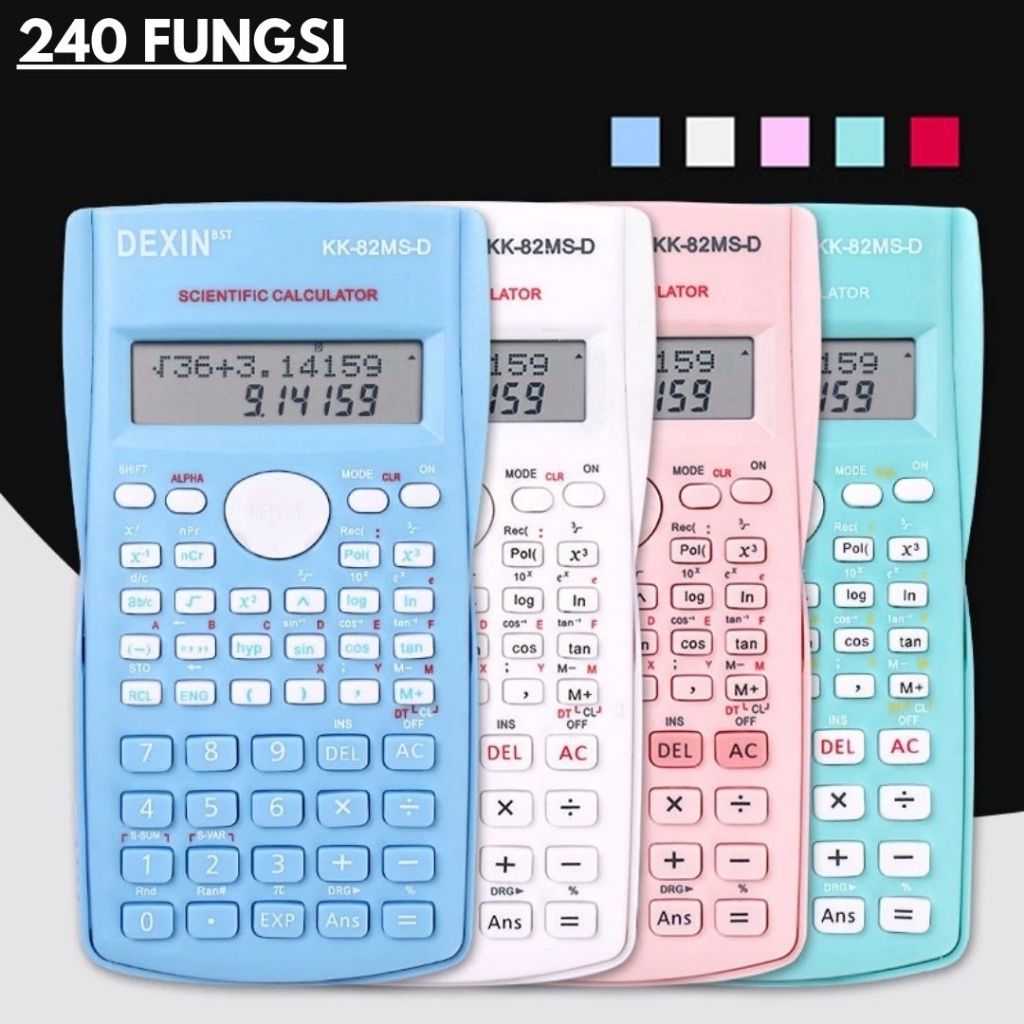 Kalkulator Color Function Scientific Kalkulator 24 Fungsi Kalkulasi 3 Warna 1700 Gratis baterai