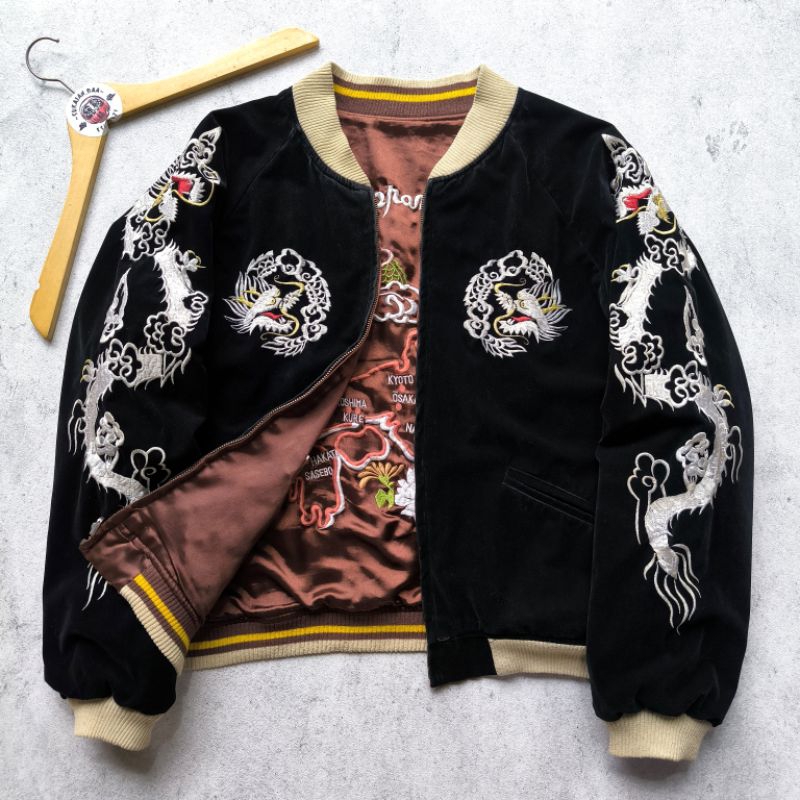 Sukajan Ryu Japan Map Velvet Reversible