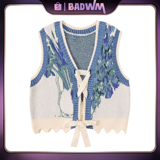 Pendek Leher V Rompi Sweater/sweater tanpa lengan/cardigan lengan pendek/rompi vintage