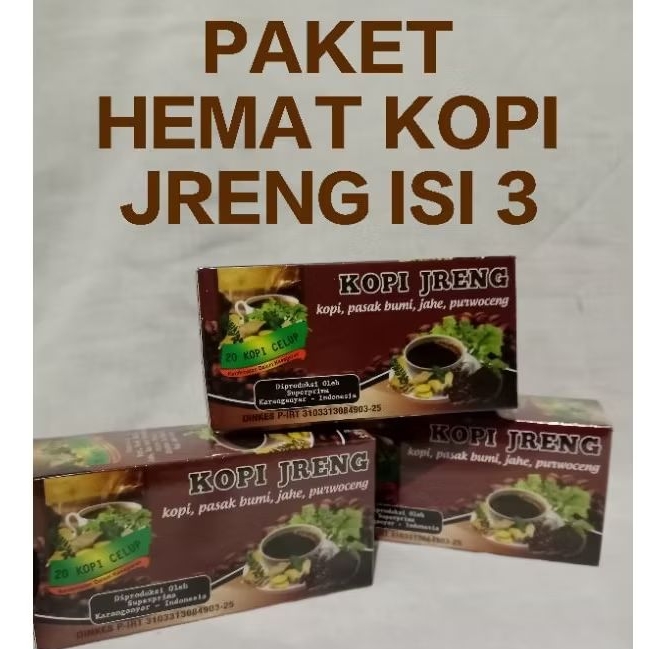 

PAKET HEMAT isi 3 box KOPI JRENG UNTUK STAMINA PRIA isi 20pcs/ box. kopi celup. kopi jreng isi 20×3