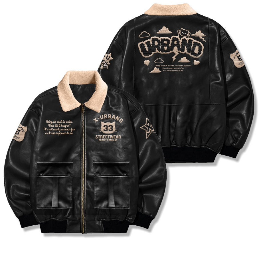Varsity Kulit Viena Jaket Varsity Kulit Viena Sherpa Sreet Wear Supply