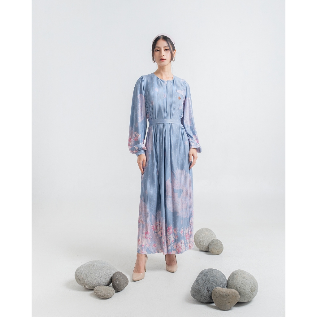 Flovia Store - Oneset Gamis Motif A  -  Gamis Printing Plisket Premium Wanita