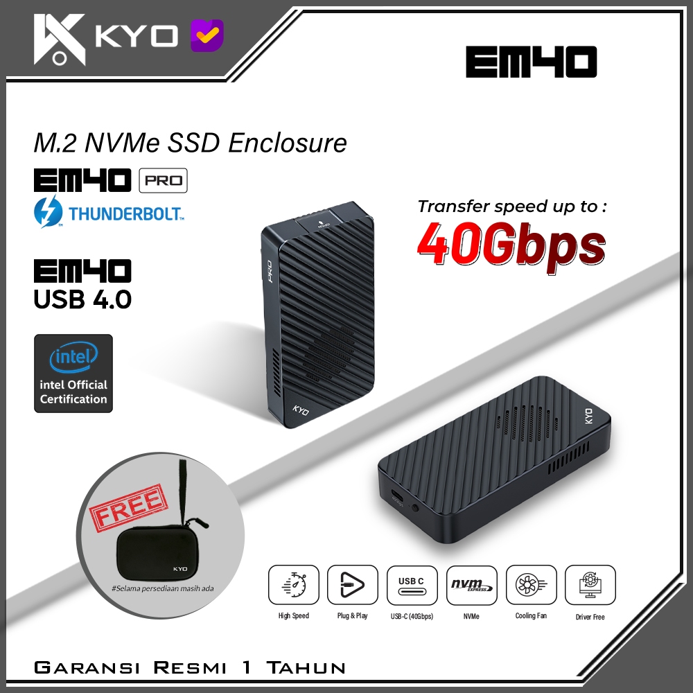 KYO em40 PRO 40Gbps M.2 NVMe Thunderbolt 3/4 USB-C USB 4.0 SSD Enclosure Nvme Case SSD Portable Thun