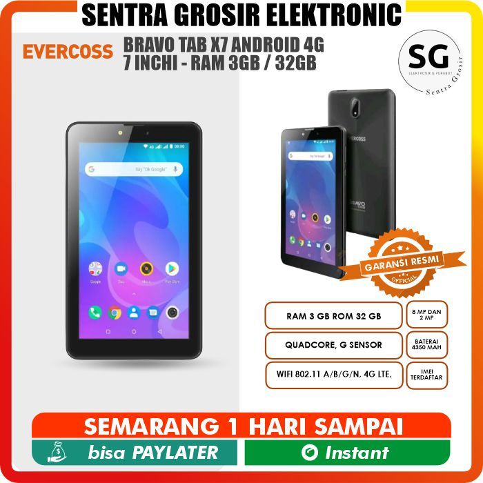 EVERCROSS Bravo TAB X7 Android 4G // 7 INCHI - RAM 3GB / 32GB Garansi Resmi
