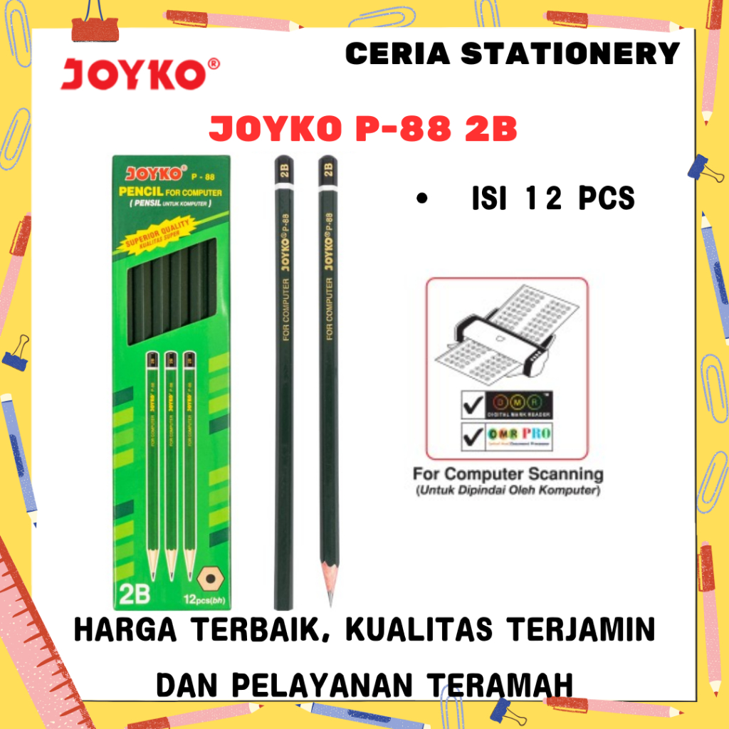 

Pensil Kayu Joyko 2B P-88 ( Hijau ) / Pensil Kayu P88 / Pensil untuk Komputer / Pensil Ujian / Wooden Exam Pencil