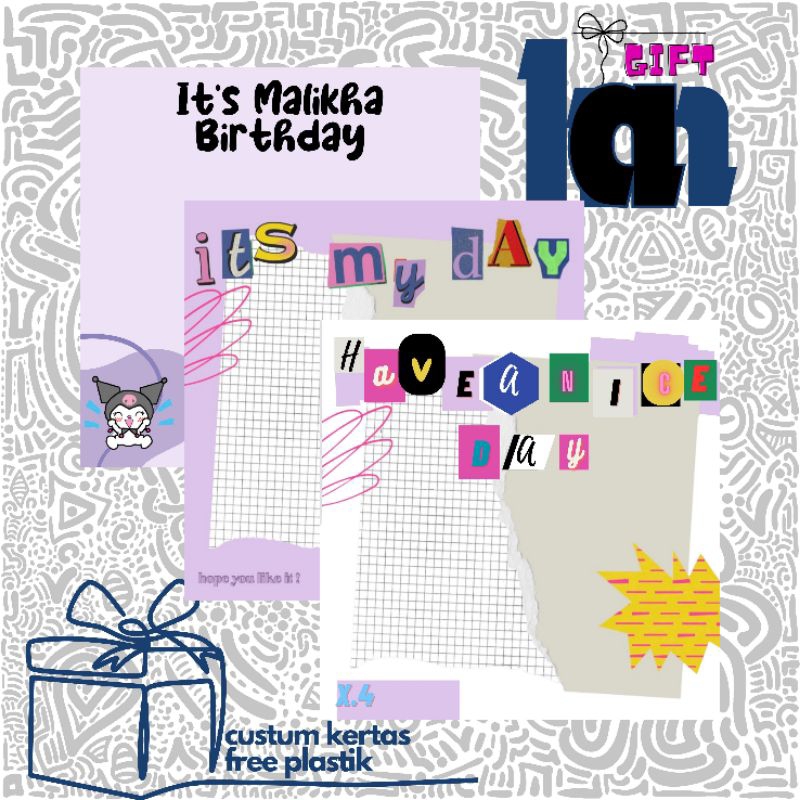 

HAN GIFT - DESAIN SENDIRI WARNA | ALAS PACKAGING | MINI GIFT CUSTOM KERTAS FREE PLASTIK | KARTU UCAPAN