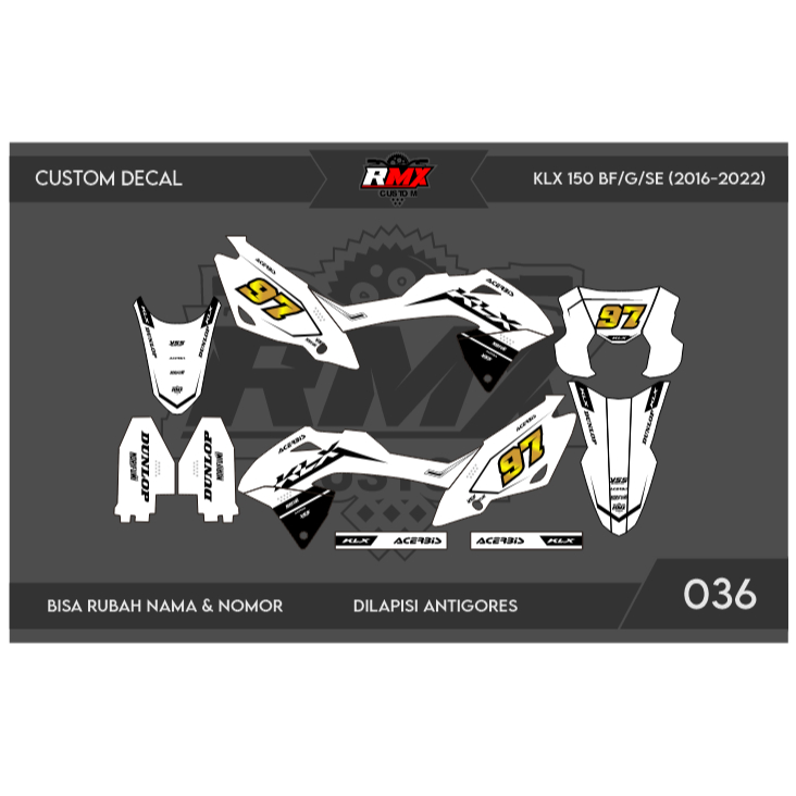 DECAL STICKER KLX BF (036) DEKAL STIKER KLX 150 G/SE/EXTREME/NEW FULLBODY 2016 2017 2018 2019 2020 2