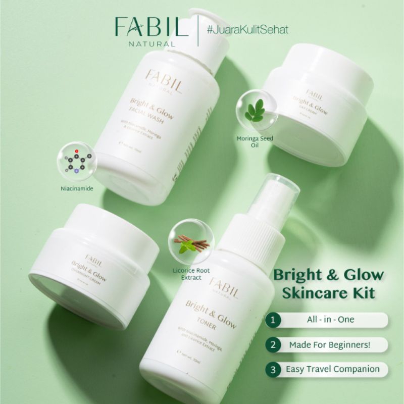 FABIL NATURAL BRIGHT & GLOW KIT PAKET SKINCARE (FACIAL WASH/TONER/DAYCREAM/NIGHT CREAM)
