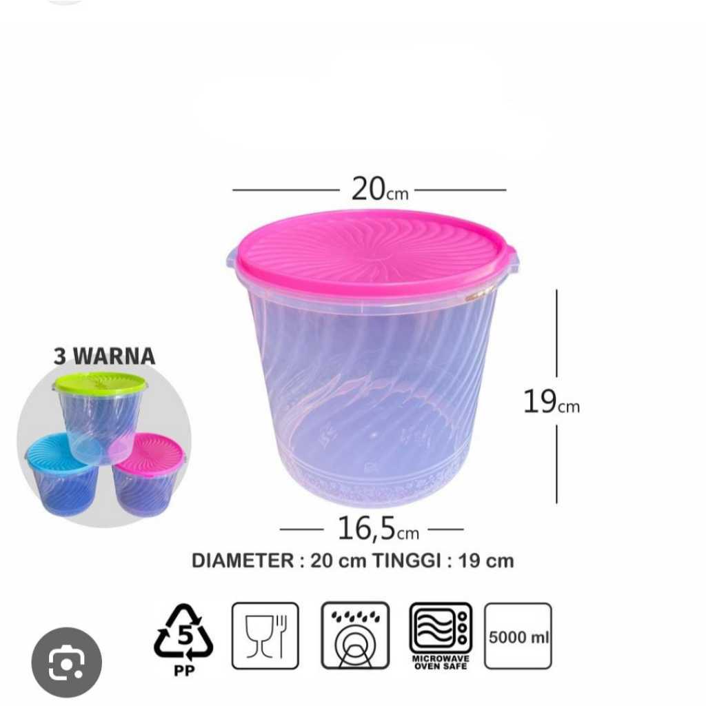 12Pcs Toples kmp plastik 5 liter/toples plastik bening/toples peyek kerupuk bulat/toples penyimpanan