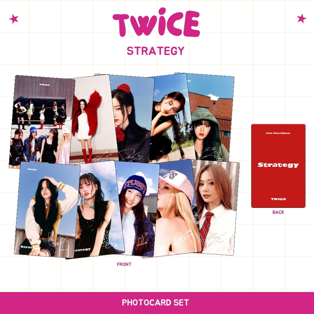 PHOTOCARD TWICE STRATEGY 2SISI (ISI 10 PCS + LAMINASI 2 SISI) TANDA TANGAN TTD KPOP CARDS IDOL KOREA