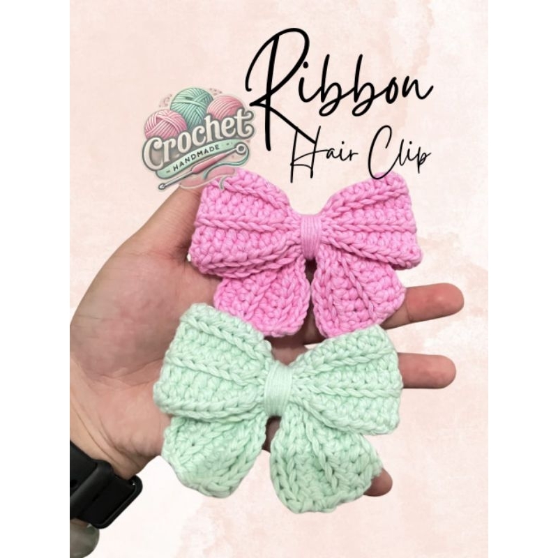 RIBBON HAIR CLIP CROCHET | BOW HAIR CLIP CROCHET | RIBBON HAIR CLIP RAJUT | BOW HAIR CLIP RAJUT | PI
