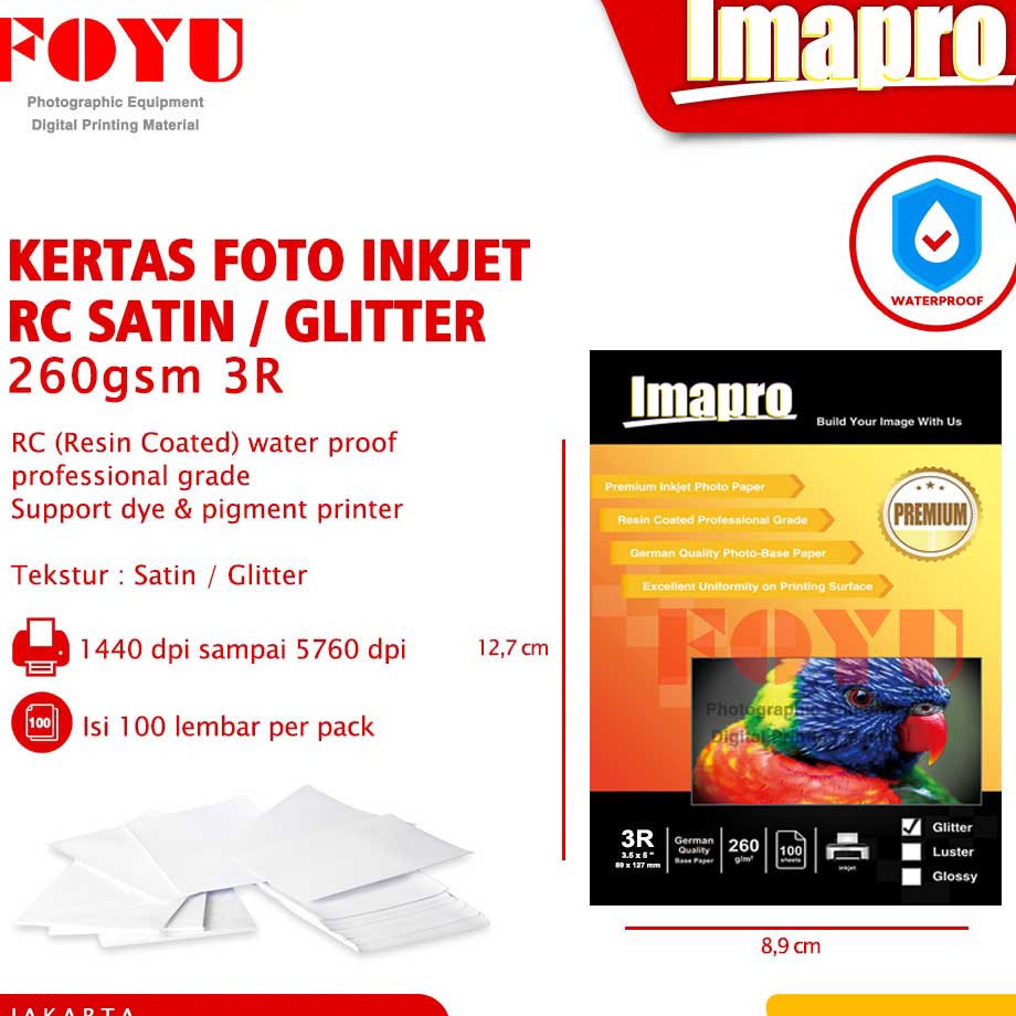 

KODE PRODUK 7BLBE947 Kertas Foto Inkjet Imapro Professional RC Satin Glitter 26gsm 3R