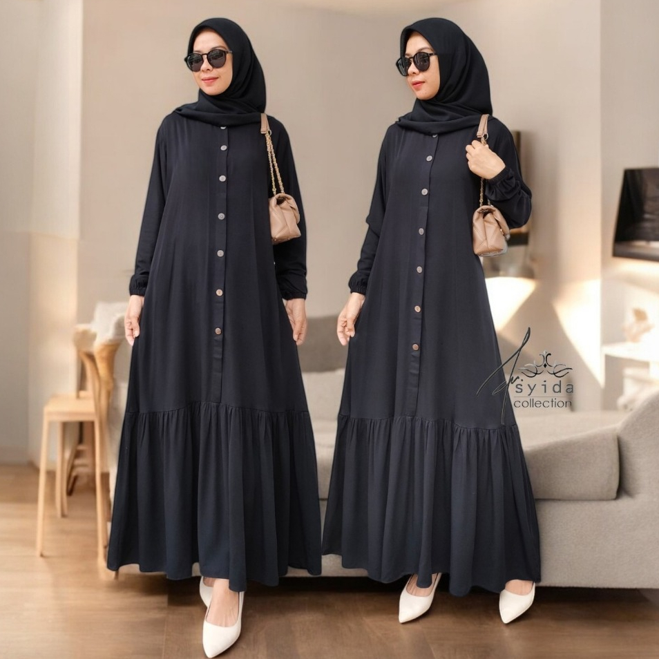 Gamis Rayon Twill  Polos Kancing (SG) Gamis Kancing Susun