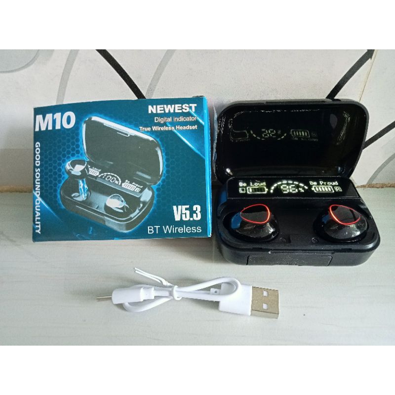 TWS HEADSEAT BLUETOOTH TERBARU M10 UPGRADE BT V.5.3 POWER BANK 2000mah