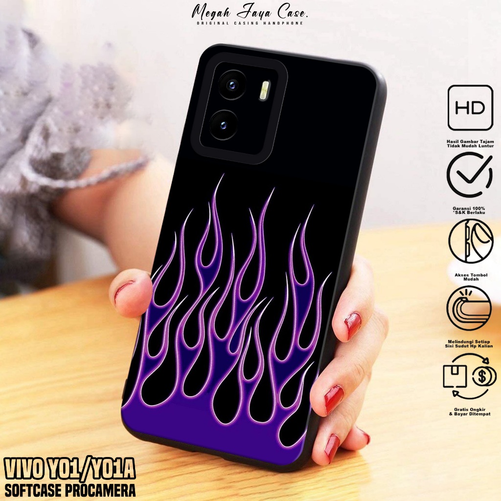 Softcase VIVO Y01 / Y01A - Case Hp VIVO Y01A / Y016 Motif FIRE - Casing Hp VIVO Y01 -  Silikon Hp VI