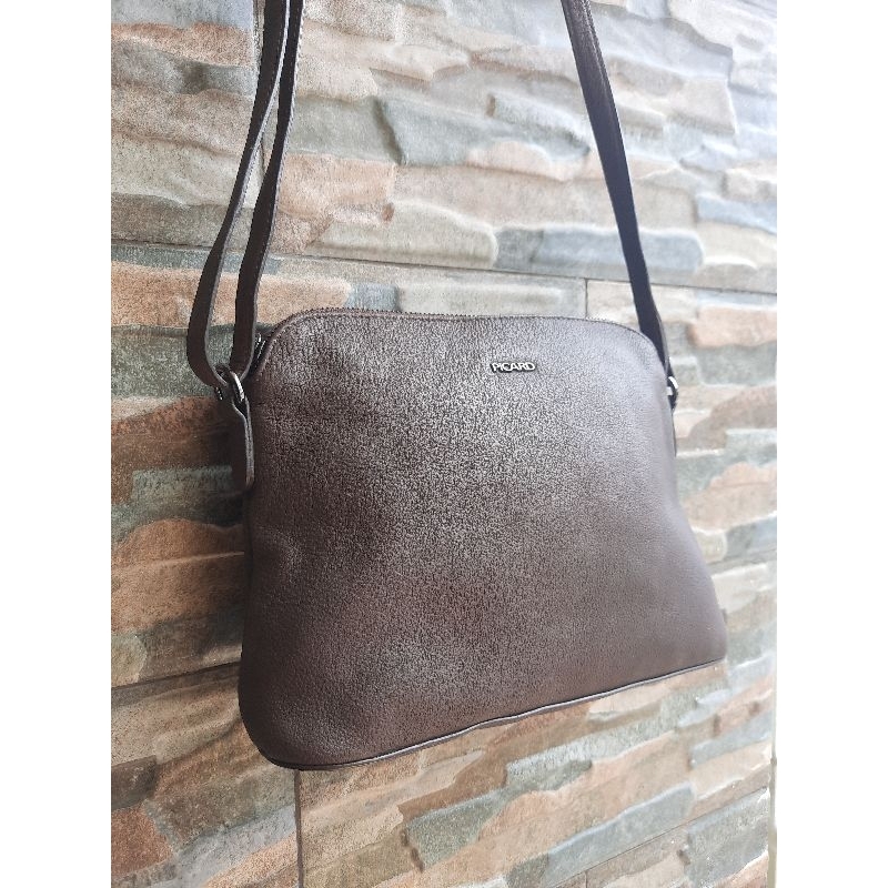 Slingbag Kulit Cokelat PICARD - TAS PRELOVED BRANDED ORIGINAL
