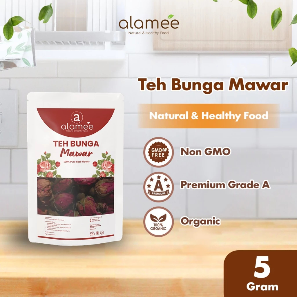 

ALAMEE Teh Bunga Mawar Rose Flower Tea Organik Kering Dried Siap Minum Seduh Toples 100 gram